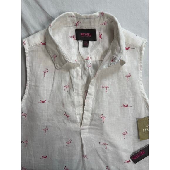 Forcynthia Beachwear 100% Linen Slvless cover up White Pink Flamingo‎ SMALL - Picture 6 of 10